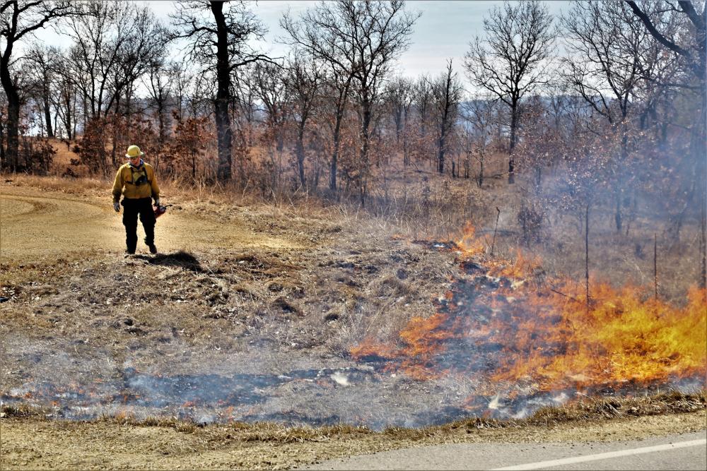 prescribed burns conducted at Fort McCoy, Wisconsin, March 2022